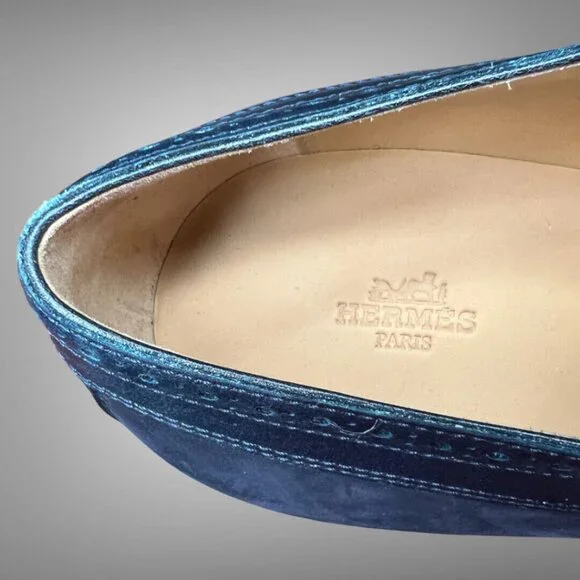 Hermes New Max Navy Nubuck And Veal Leather Derby Shoes EU  display picture 1